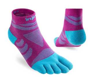 Chaussettes à doigts INJINJI Ultra Run Mini-crew Jam Femme pour la course à pied couleur rose et bleu