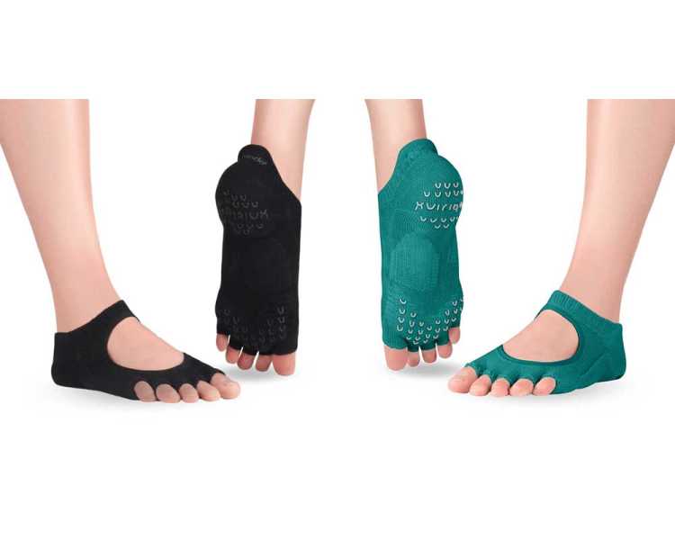 Socquettes antidérapantes orteils ouverts et coton bio Kasumi de Knitido