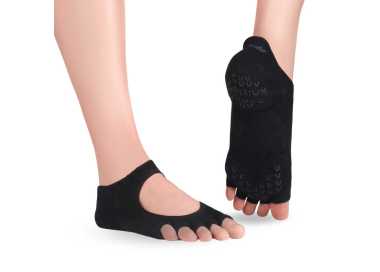 Socquettes antidérapantes orteils ouverts et coton bio noires modèle Kasumi de Knitido