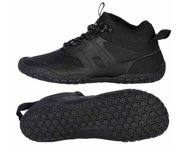 Chaussures minimalistes Kuluba noires de la marque BALLOP. Vu de coté ainsi que de la semelle.