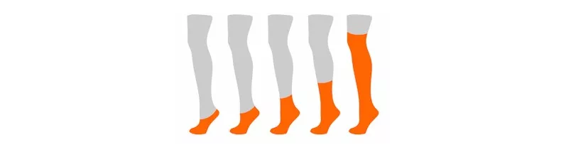 Chaussettes à doigts classées par longueur au niveau de la jambe